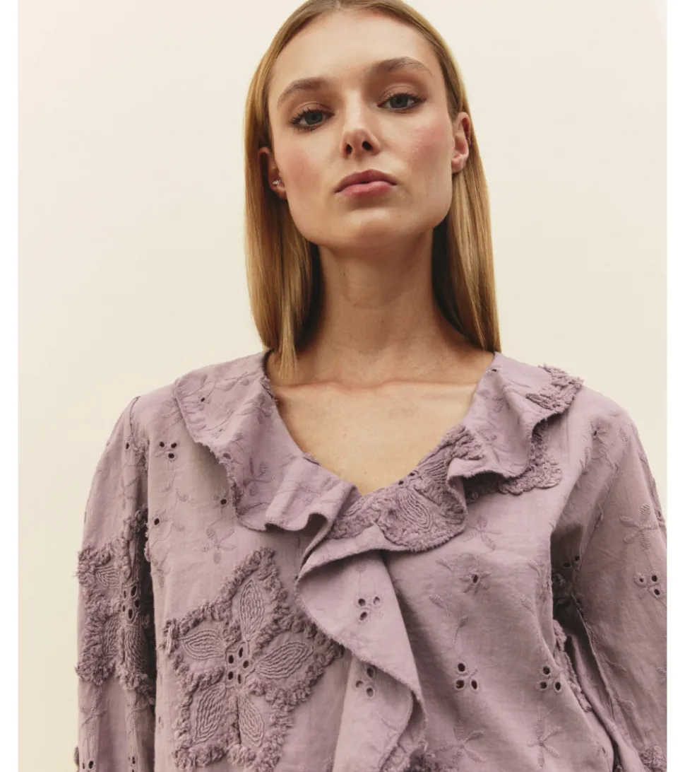 BLUSA PERFORADA FLORES HILO