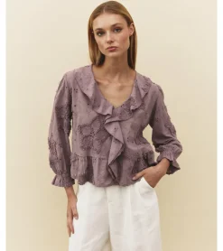 BLUSA PERFORADA FLORES HILO
