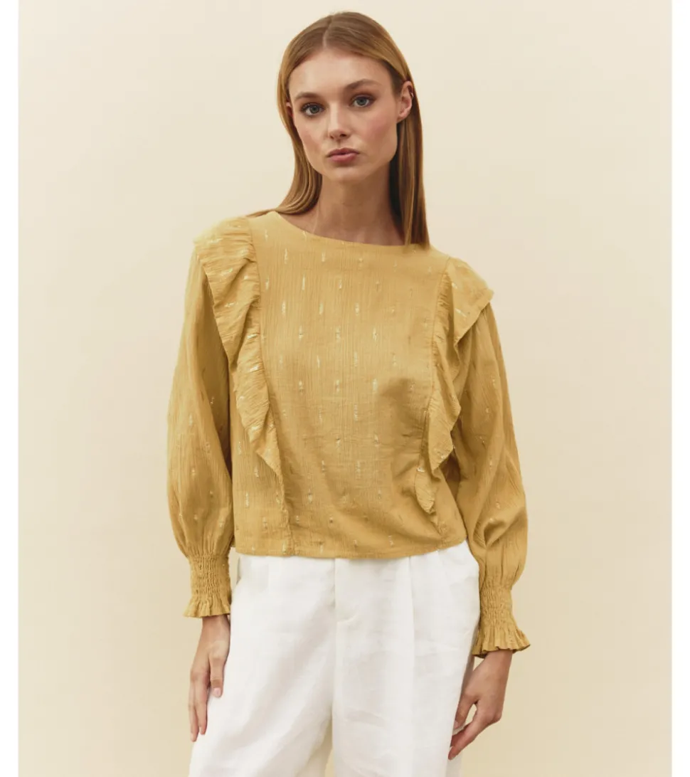 BLUSA VOLANTES HILO DORADO