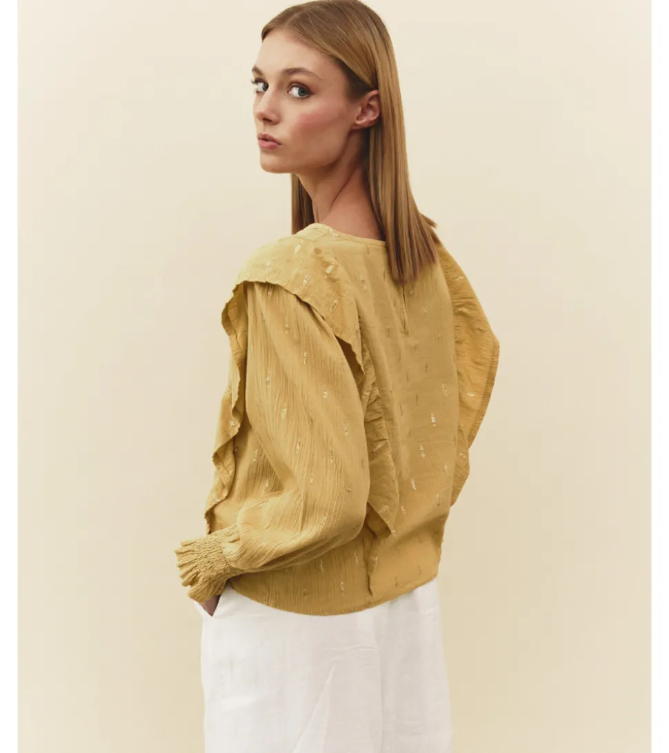 BLUSA VOLANTES HILO DORADO