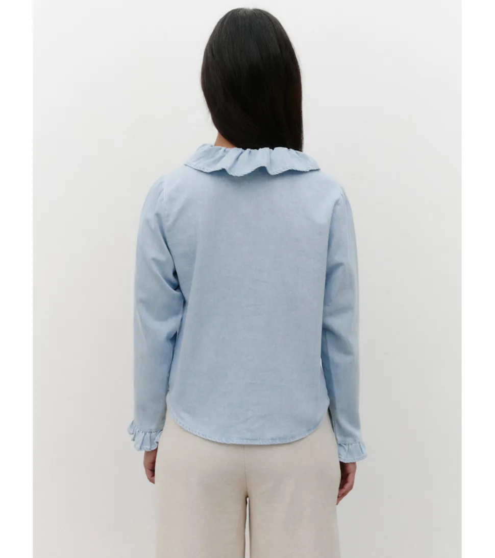 CAMISA DENIM CUELLO VOLANTE