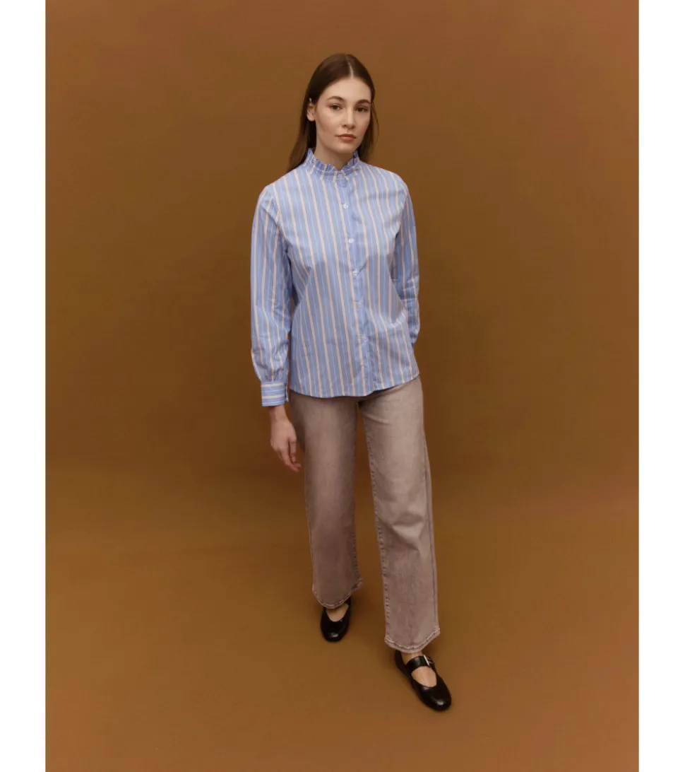 CAMISA RAYAS CUELLO VOLANTE