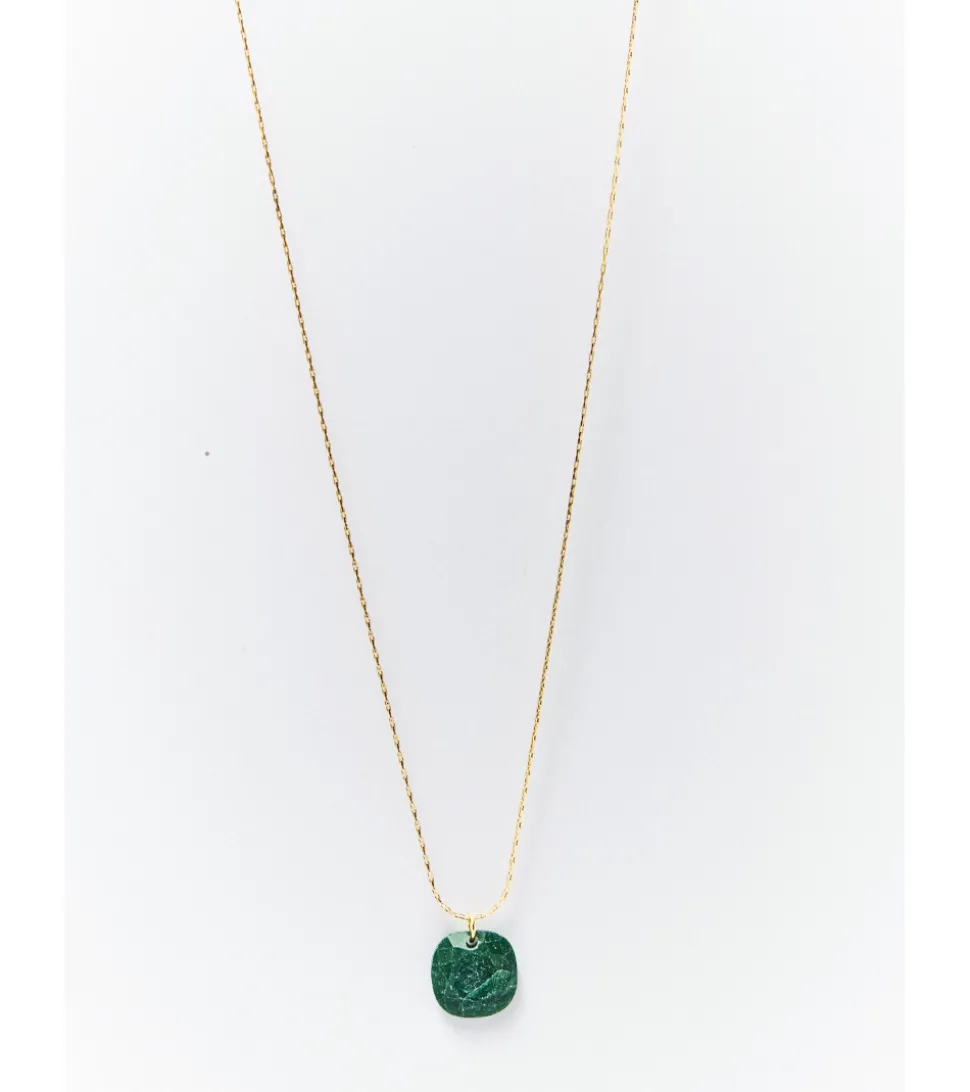COLLAR CORDÓN DORADO PIEDRA VERDE