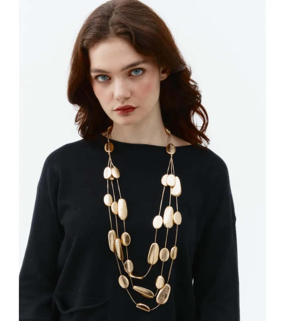 COLLAR MULTICUERDA OVALOS DORADOS