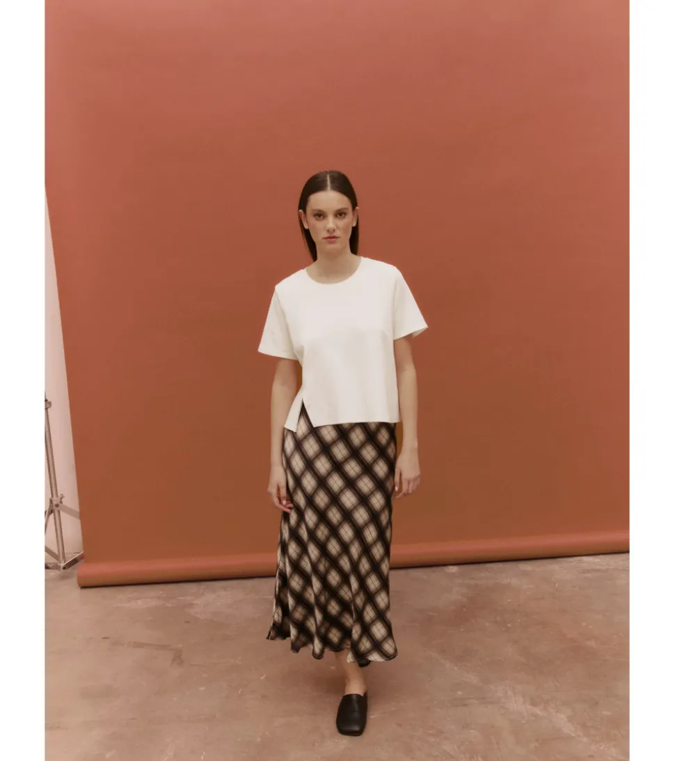 FALDA CUADROS SATINADA