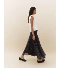 FALDA MIDI TUL FLORES