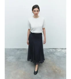FALDA MIDI TUL HOJAS